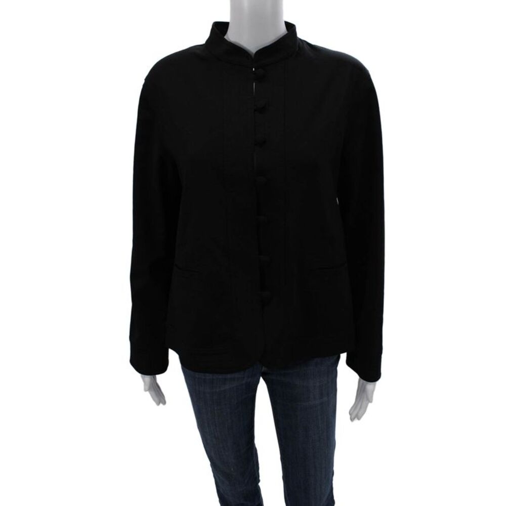 Laurie Women Black 100% Wool High Neck Button Long Sleeve Jacket Size 16